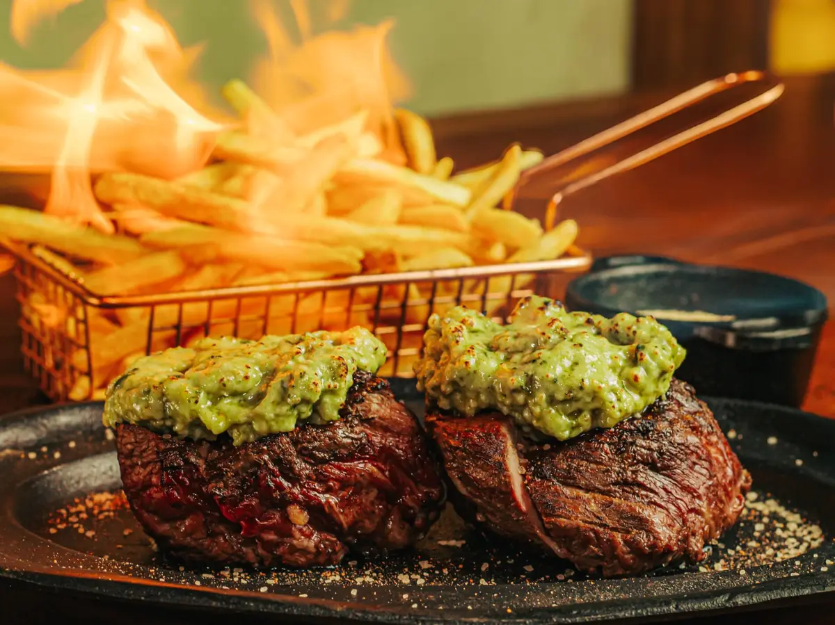 Filé mignon com pesto servido no Dino Barbecue